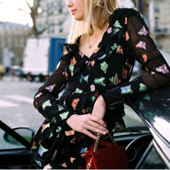 The Kooples Silk Ruffle Butterfly Bomb Mini Long Sleeve Dress - Picture 16 of 16